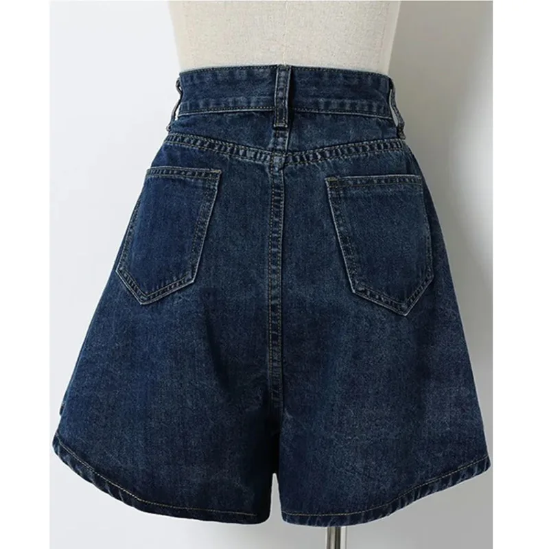 Net Infrared Wearing Slim Loose 2023 Summer Thin High Waist A-line Wide Leg Denim Shorts Women's Fashion Korean Edition ins