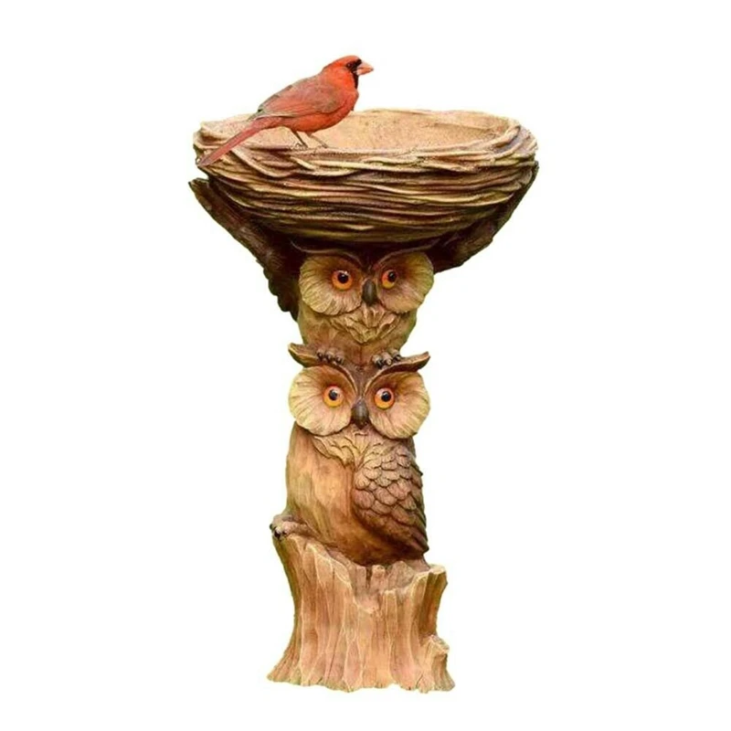 

Bird Bath & Feeder Pedestal Free Standing Garden Bird Outdoor Bath Tray Owl Disk