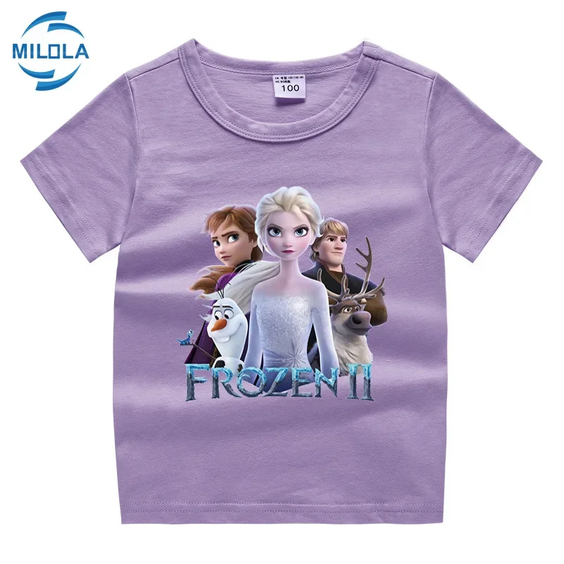 Летняя футболка для девочек с мультяшным принтом Холодное сердце Анна Эльза