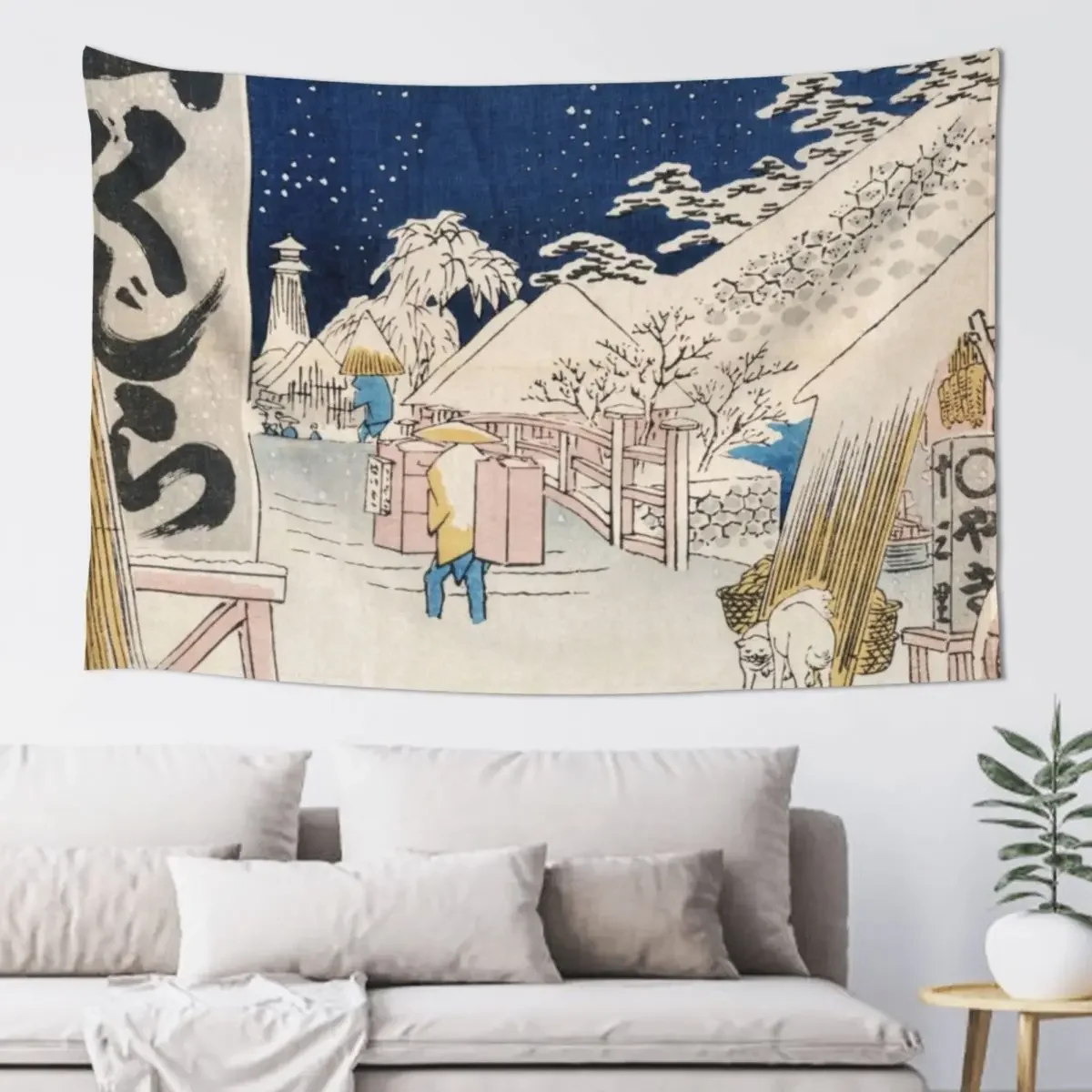 Бикини Мост в снегу Винтаж Укиё-э японское искусство гобелен декоративные