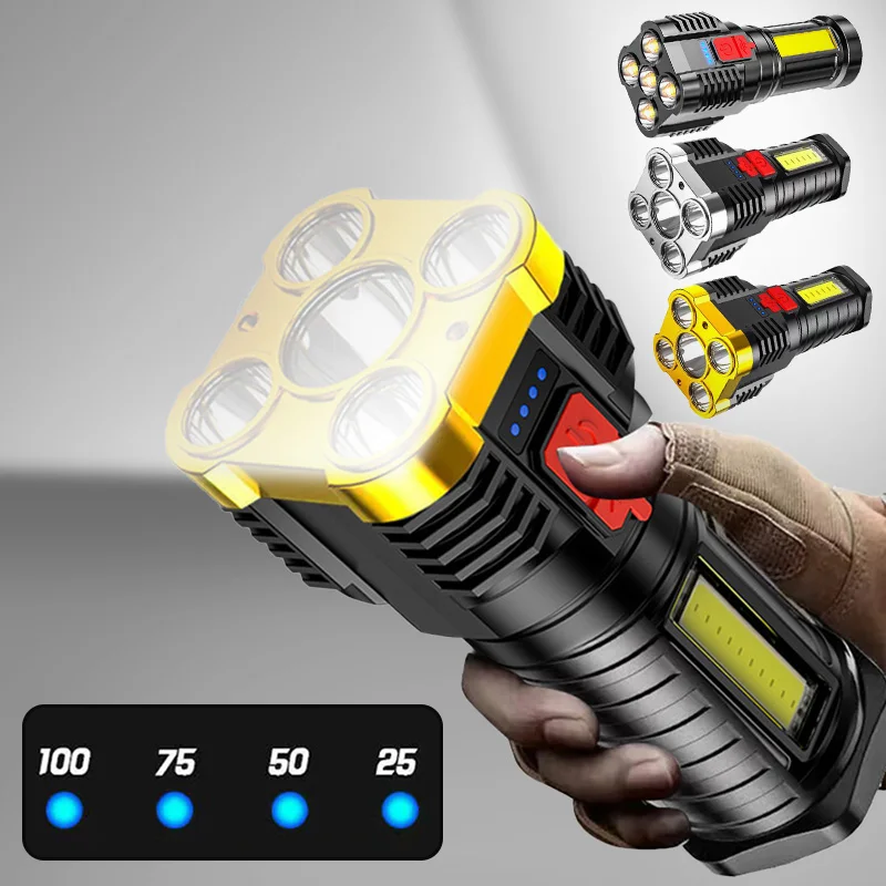 

Super Bright Flashlight Ultra Powerful Led Torch Light Rechargeable Side Light 5LED Outdoor Adventure Flashlight For Camping