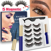le 5pairs 5 magnetic eyelashes eyeliner false lashes naturel mink eyelashes waterproof liquid with tweezer faux cils magnetique