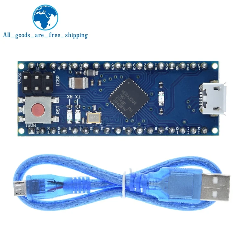Фото TZT ATmega32u4 5 В 16 МГц модуль платы микроконтроллера, совместимый для Arduino Mirco, замена Pro Mini с USB-кабелем №1