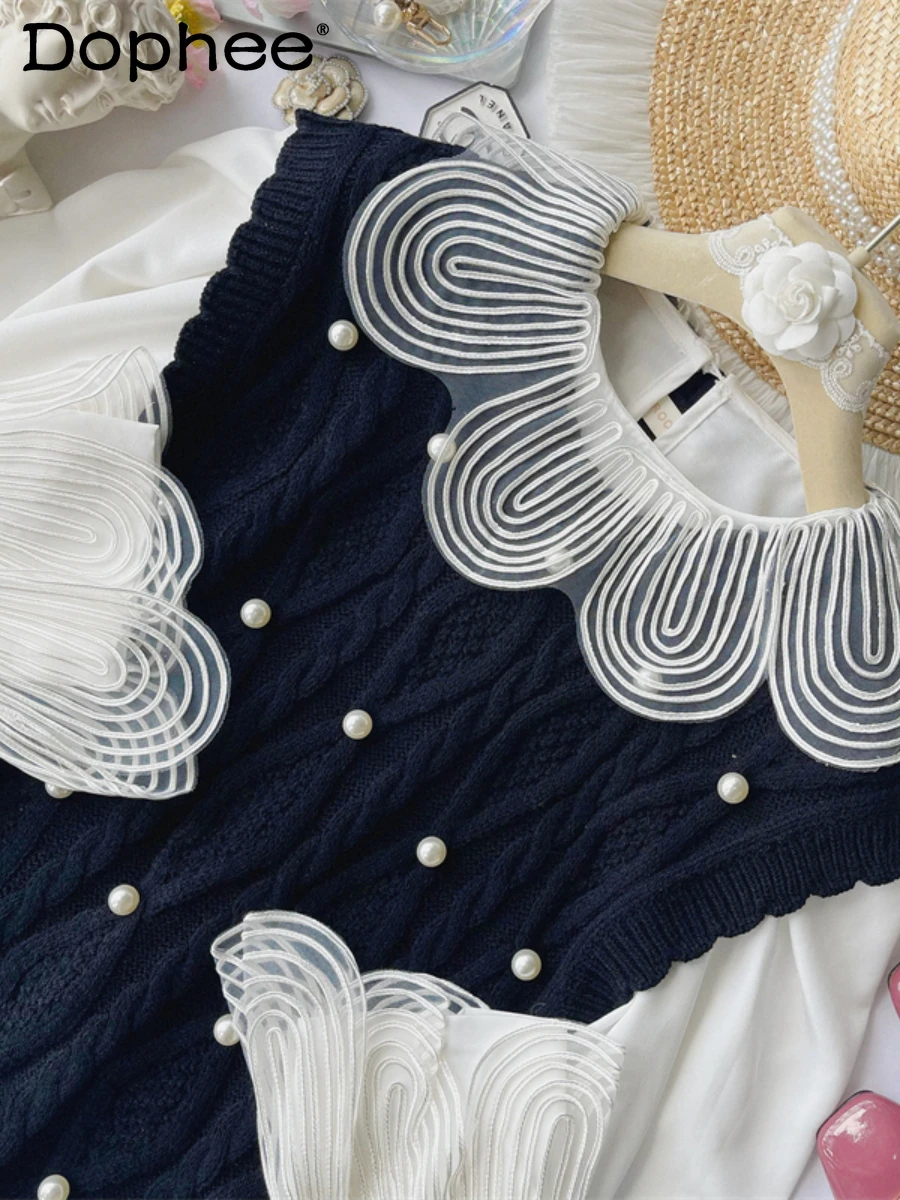 

Женский вязаный жилет с жемчужинами, жилет с круглым вырезом без рукавов в стиле ретро, одежда на осень и зиму, 2022