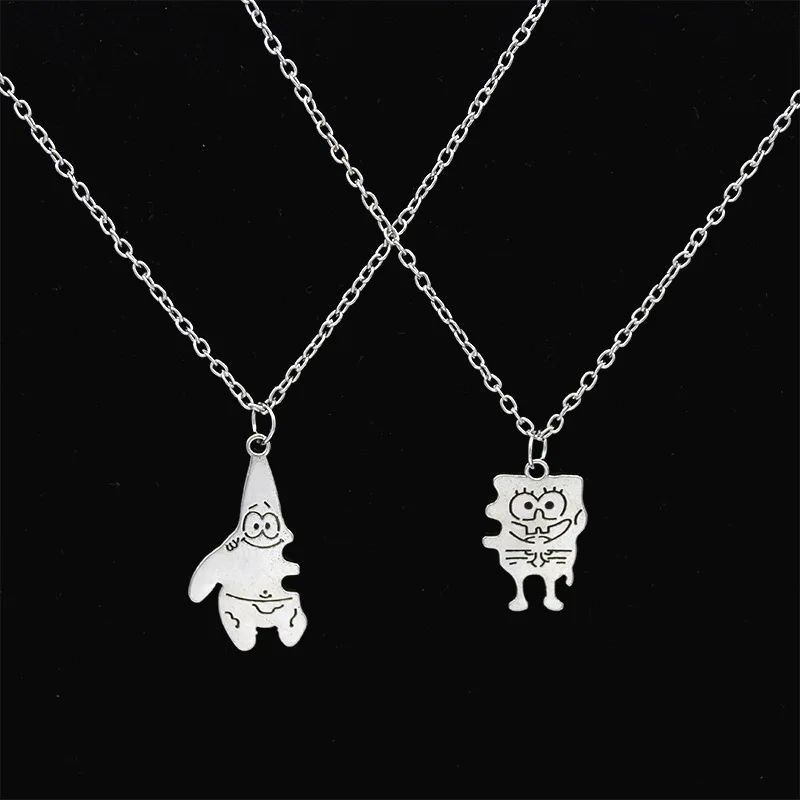 

Metal Kawaii Spongebob Patrick Star Combination Style Necklace Splicing Couple Necklace Cartoon Girlfriend Pair Accessories