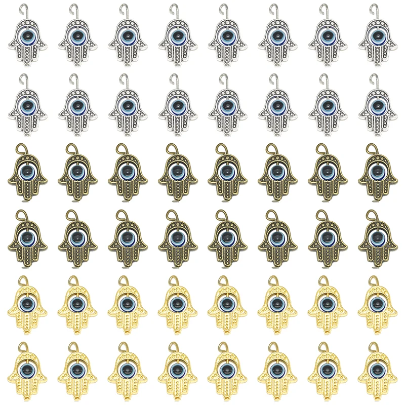 

10pcs Mix Color Hamsa Hand Evil Eye Bead Charms Hand Of Fatima Symbol Pendants For DIY Necklace Bracelet Jewelry Making Finding