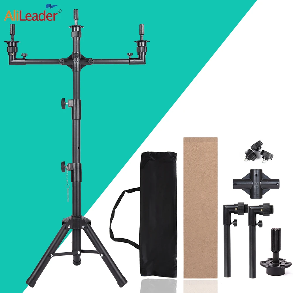 

Alileader Wig Stand Tripod Metal Mannequin Three-Heads Stand Adjustable Non-Slip Base Wig Stand For Cosmetology Hairdressing