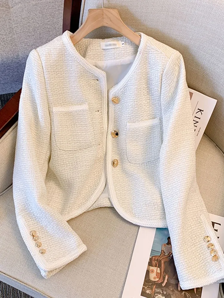 

Runway Korean Women's Clothes Brand Chic Luxury Tweed Jacket Coats Casacos Small Fragrance Woolen Vintage Outwear Femme