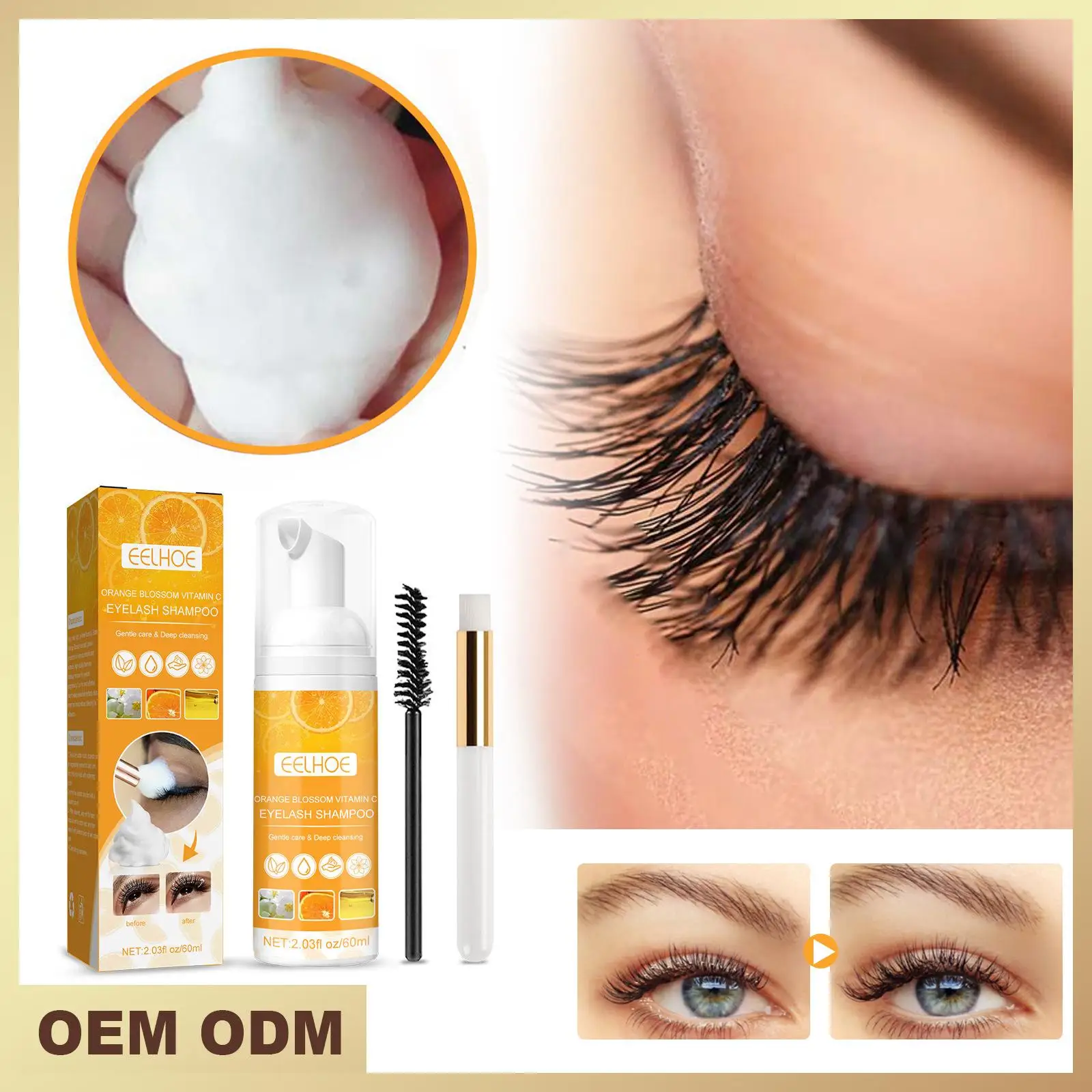 Шампунь для ресниц Средство снятия макияжа наращивания с кисточкой Очищающая