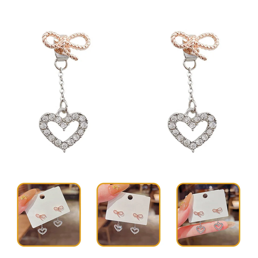 

Earrings Heart Rhinestonesdangle Drop Pendant Bowear Crystal Jewelry Earring Charm