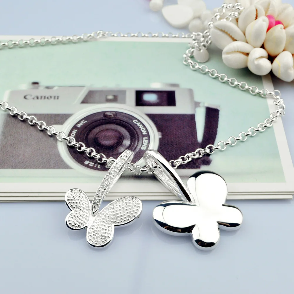 Женское ожерелье из серебра 925 пробы с подвеской-бабочкой