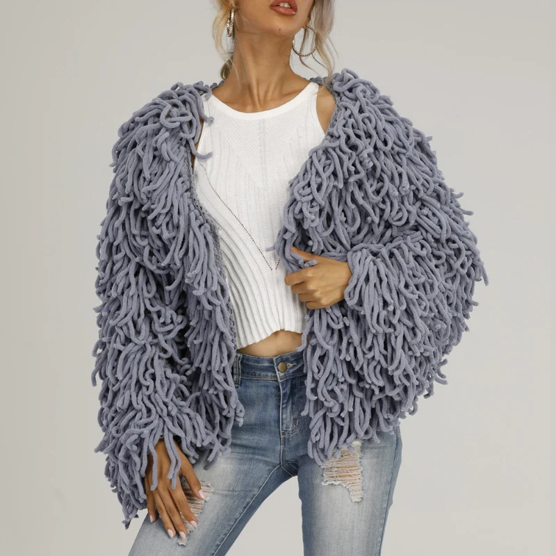 Faux Fur Coat Autumn and Winter New Wool Tassel Sweater Coat Personality Woven European and American Top Women
