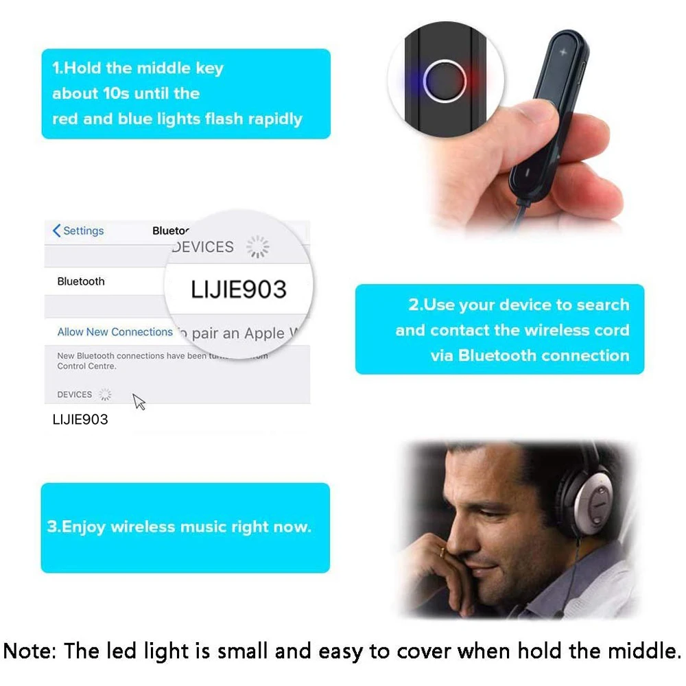 Mini Bluetooth 5.0 Music Handsfree Adapter Wireless Stereo Receiver for Bose Soundtrue AE2 AE2i Around Ear II Audio Headphones |