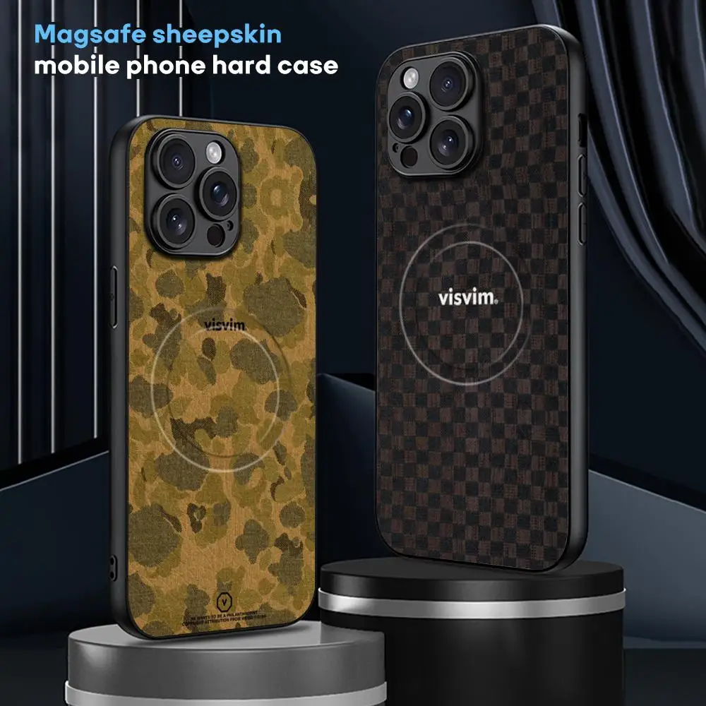 Простой чехол для телефона visvim ins iPhone 16 15 14 13 12 11 Plus Pro Max Magsafe из овчины