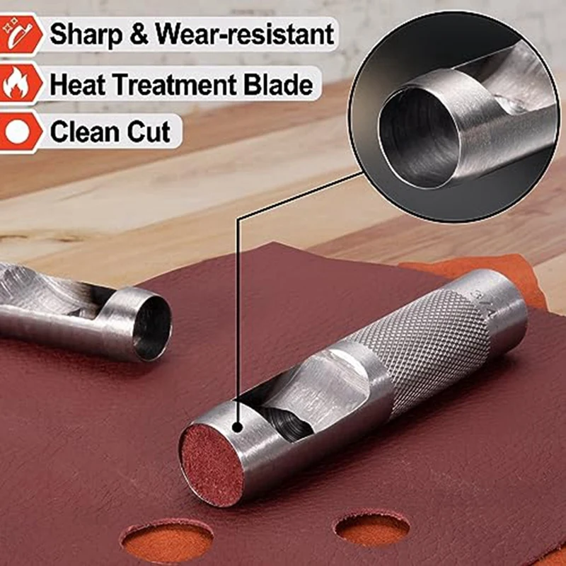 Набор стальных полых кожаных дыроколов из 12 шт. 1/8-3/48 дюймов (3-19 мм) сверхпрочный