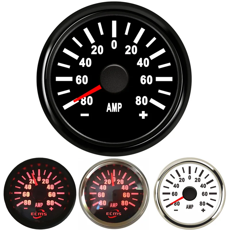52mm Pointer Type Ampere Meters Amp Gauges 9-32v Ammeters Devices 0-80A Waterproof for Auto Boat Truck Vessel Yacht with Shunt