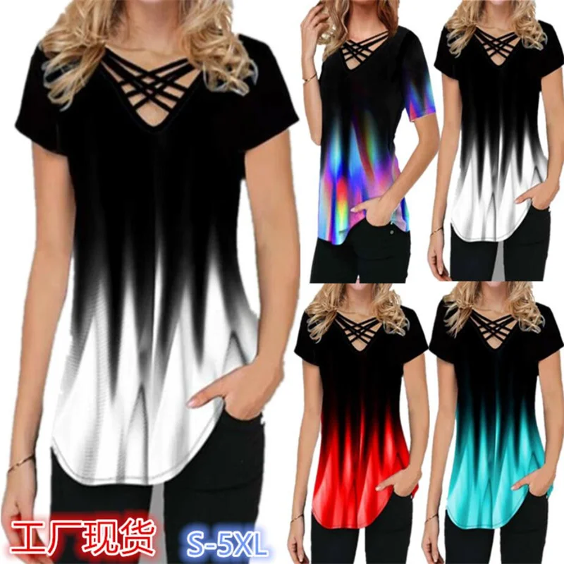 Summer V-Neck Short-Sleeved T-Shirt Woman Loose Casual Tops for Women Black S-5Xl 9 Colors Tees Women's 2022 New