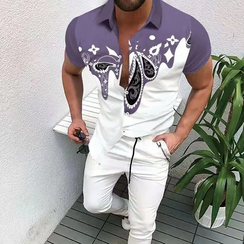 

Men's Shirts 2022 Summer New Fashion Color 3D Printing Casual Short Sleeves Luxury Shirts Cardigan Street Hip Hop Style