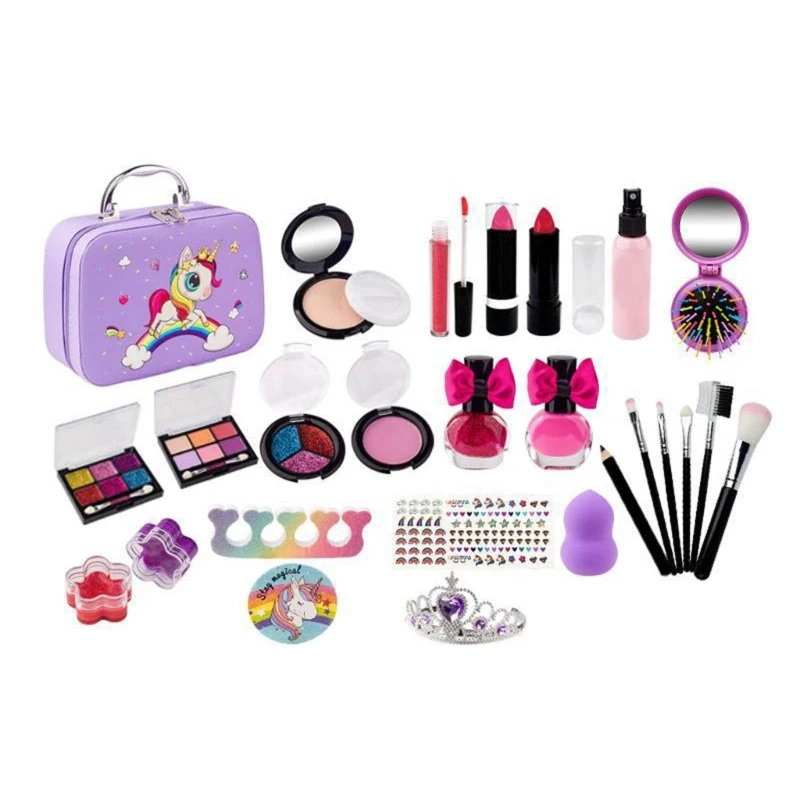 

Kid Makeup Kit for Girl Washable Makeup Toy Set for Dress Up Pretend Beauty Vanity Set with Makeup Bag Birthday DropShipping
