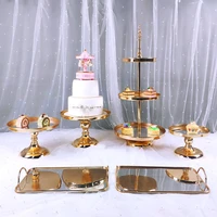 6pcs crystal metal cake stand set acrylic mirror cupcake decorations dessert pedestal wedding party display tray