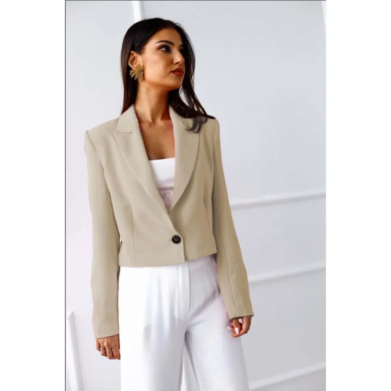 Ladies Short Blazer Fashion Solid Long Sleeve Button Lapel Thin Black Women Jacket Women Office Suit Harajuku Pink Woman Coat