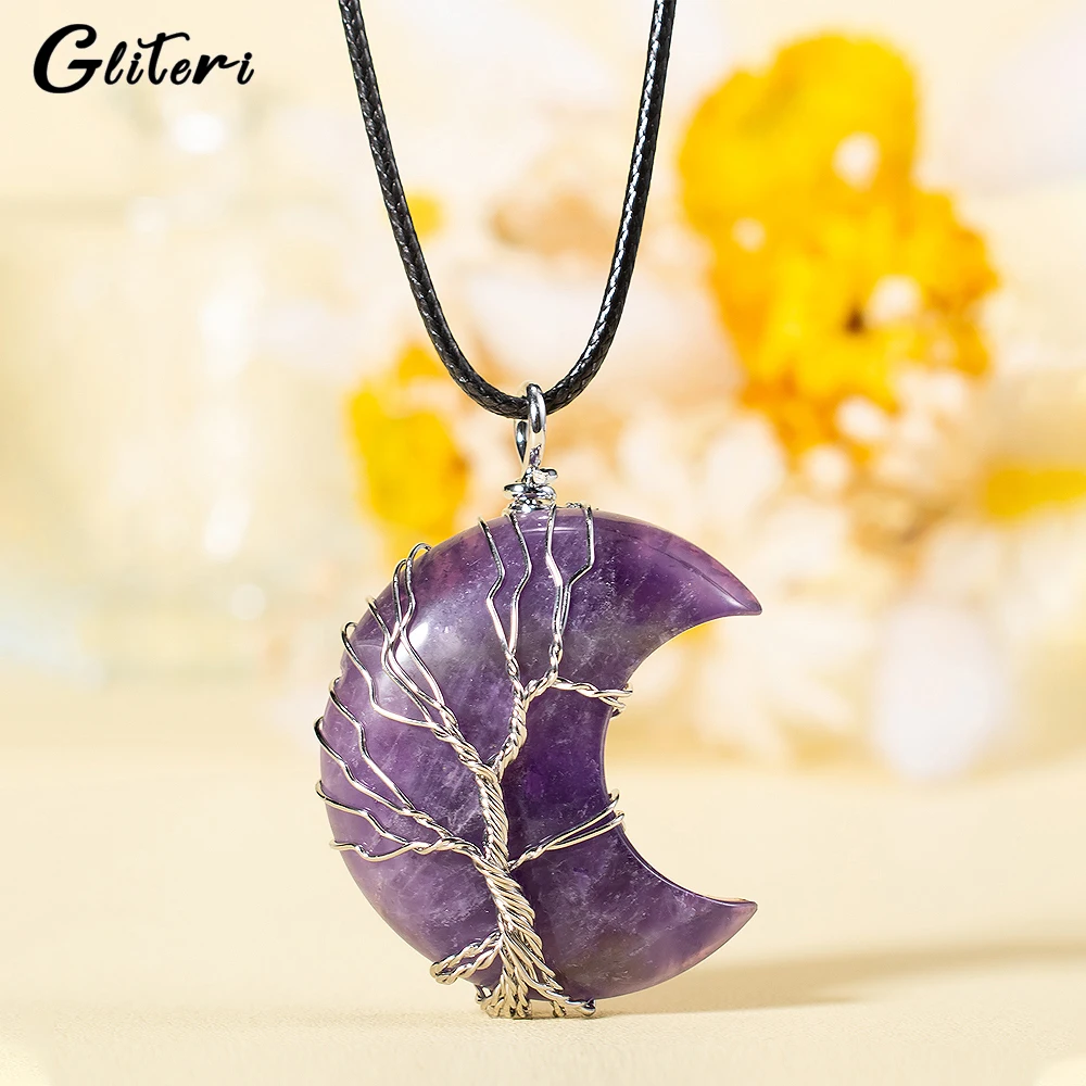 

GEITERI Natural Amethyst Moon Pendant Necklaces For Women Girls Winding Purple Stone Crystal Choker Jewelry Birthday Gifts 2023