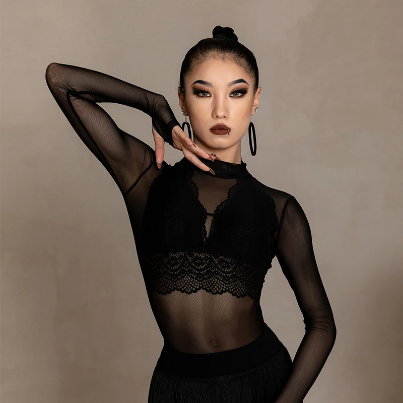 Майка для латиноамериканских танцев Женская Сексуальная кружевная нижняя