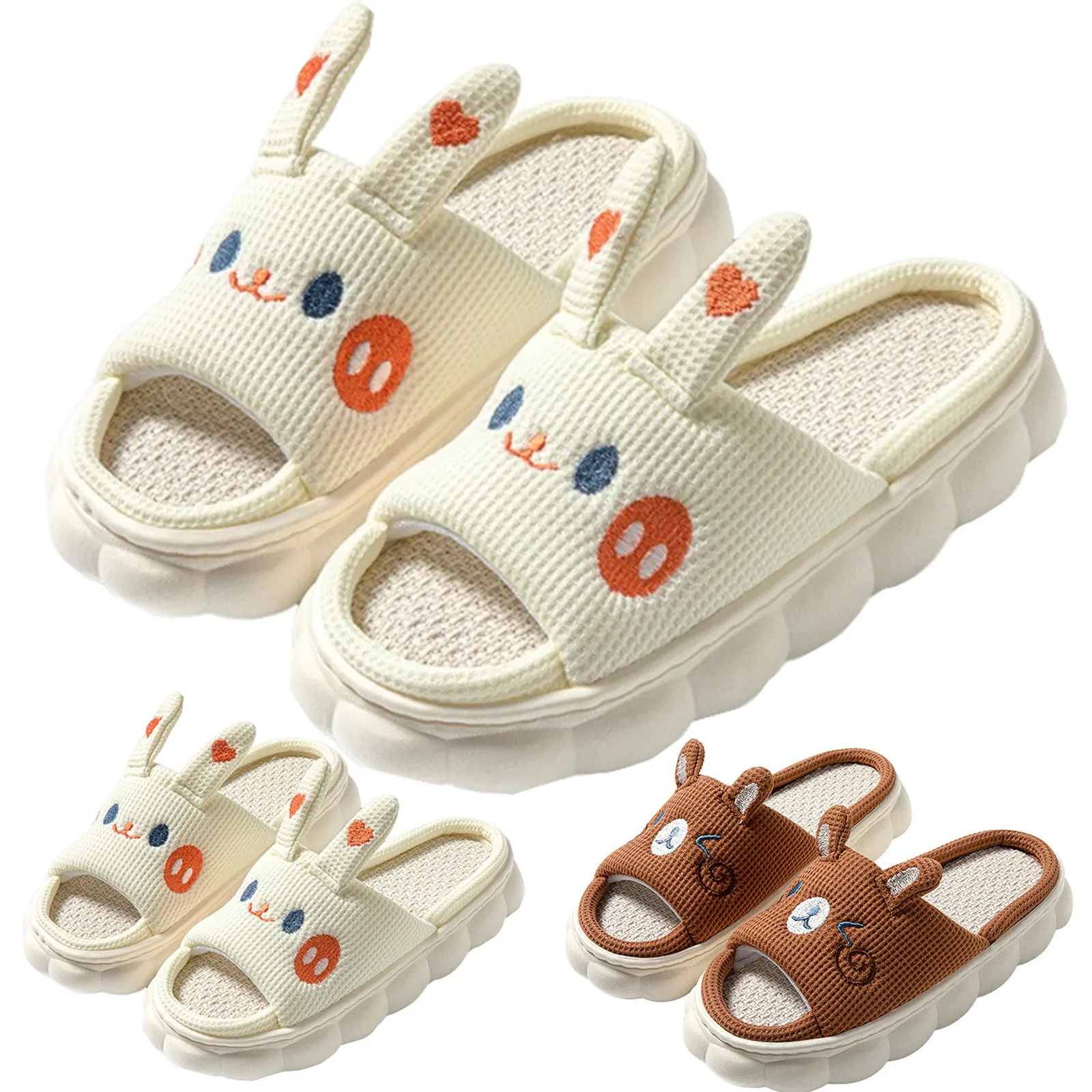 Сандалии женские на толстой подошве удобные домашние тапочки с милым Кроликом