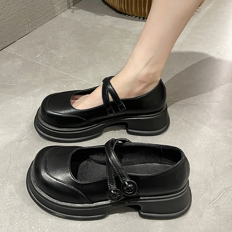 

Round Toe British Style Shoes Woman Flats Clogs Platform Shallow Mouth All-Match Oxfords Autumn Preppy Dress Creepers New Leathe