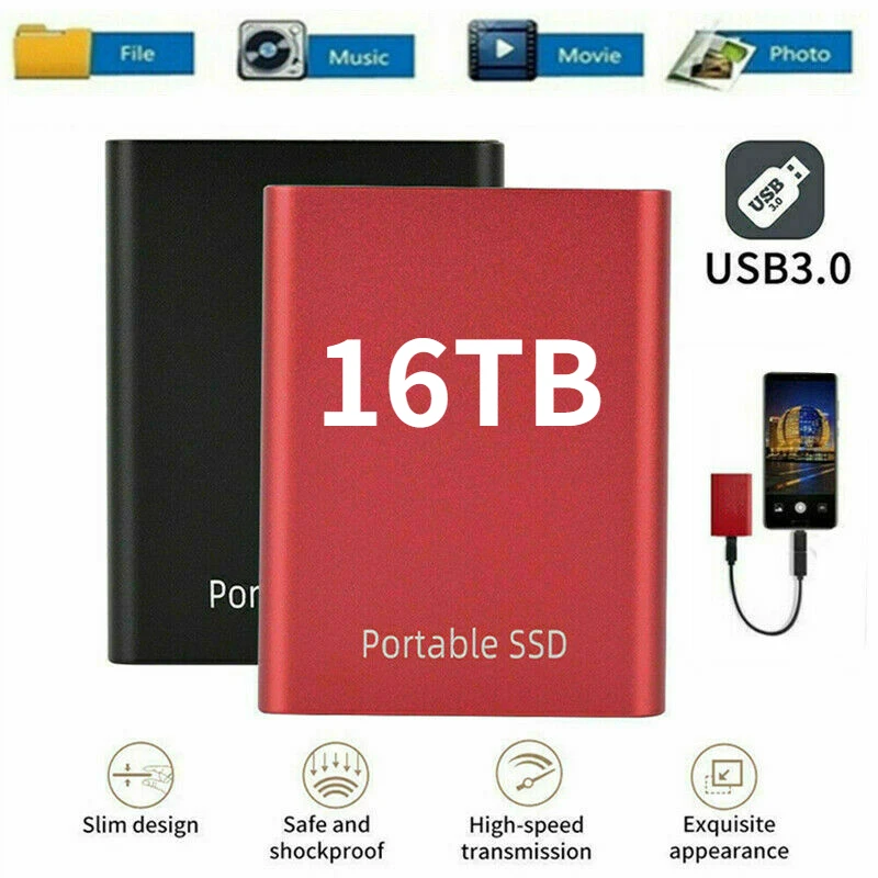 

Original Portable External Hard Drive Disks 16TB 4TB SSD Solid State Drives For PC Laptop Computer Storage Device