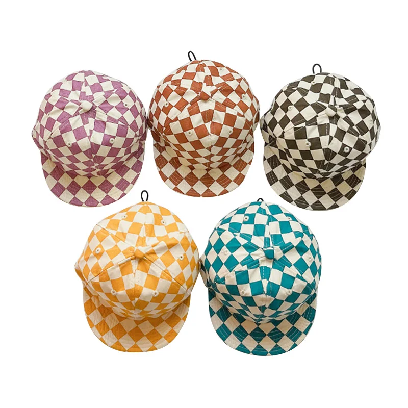 

Детская хлопковая кепка в шахматную клетку в горошек, регулируемый размер