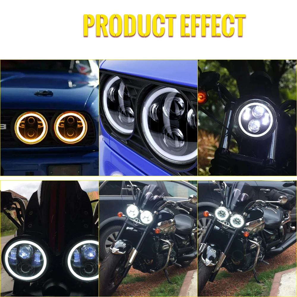 New 5.75 inch LED Headlight for Sportster Dyna Iron 883 Projector Halo Ring High Low Beam Motorcycle 5 3/4" DRL Turn Signal images - 6