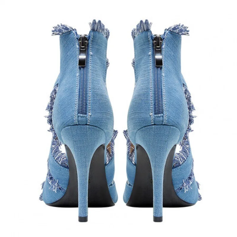 Женские туфли-лодочки с острым носком на тонком каблуке джинсовые туфли молнии