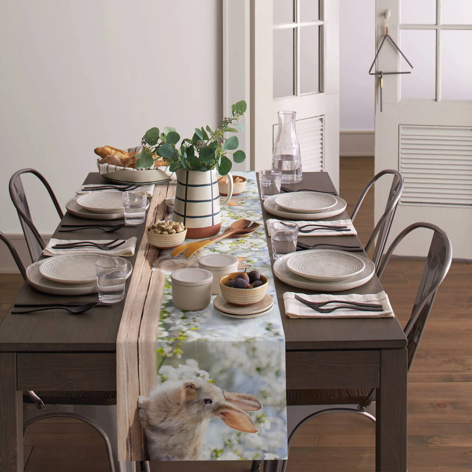 Пасхальный кролик цветок персика картина маслом украшение для стола домашний