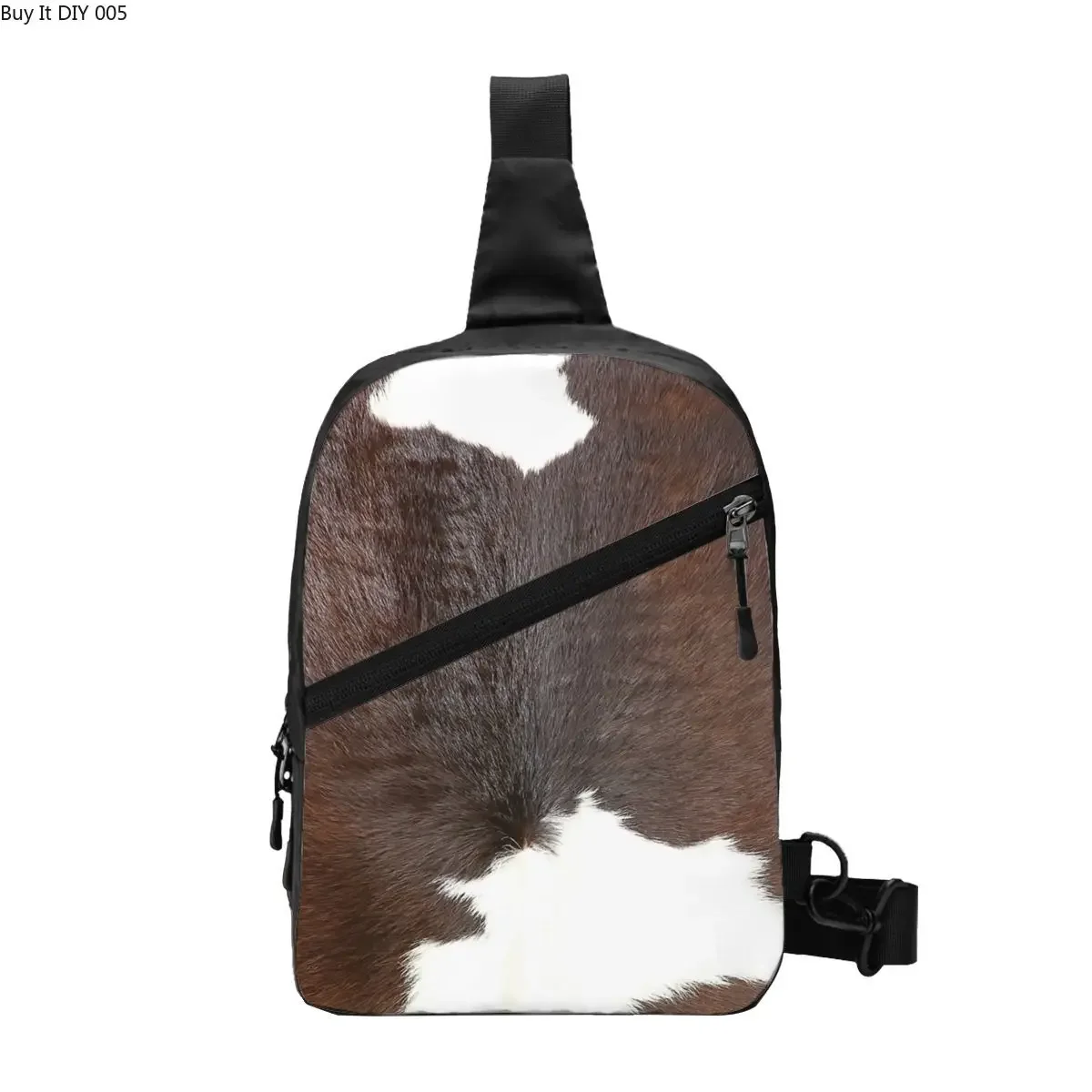 

Modern Cowhide Faux Leather Detail Print Sling Bag Men Animal Hide Leather Shoulder Chest Crossbody Backpack Traveling Daypack