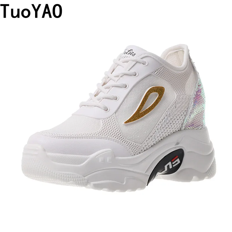 

Casual Thick Sole Sneakers Women Platform Shoes 2022 Spring Tennis Female Mesh Vulcanized Sport White Shoes Breathable Loafers