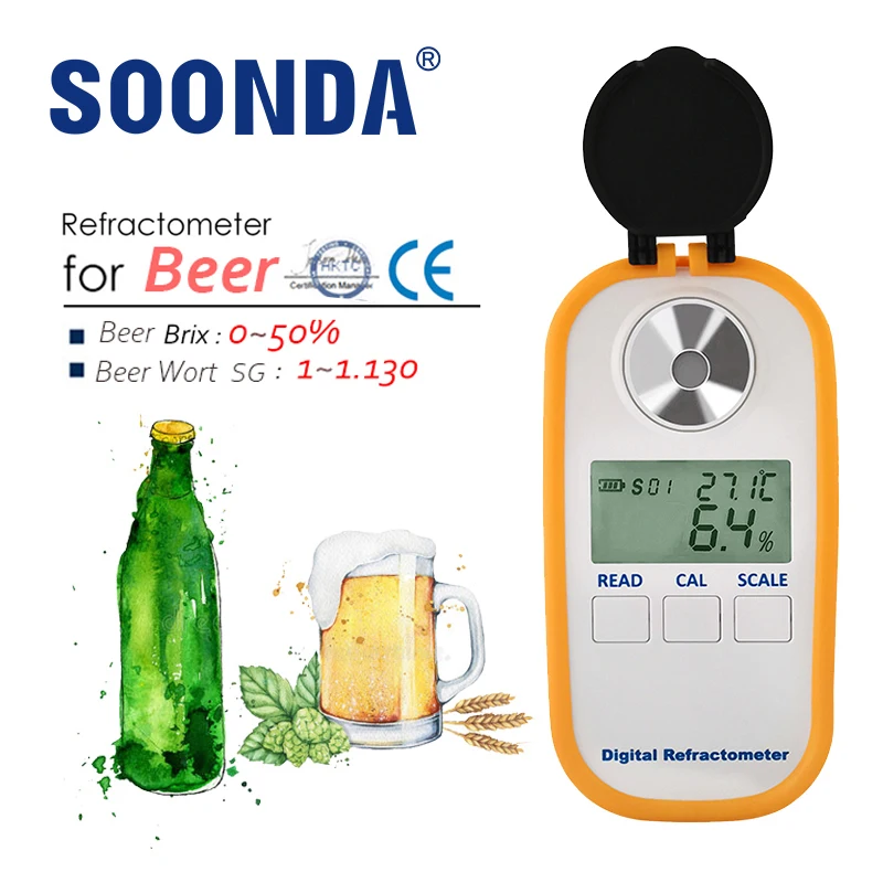 2-in-1 Auto 0-50% Beer Tester Autorefractometer Optometry Equipment Densimeter For Beer Wort SG Brewing Brix Sugar Contention