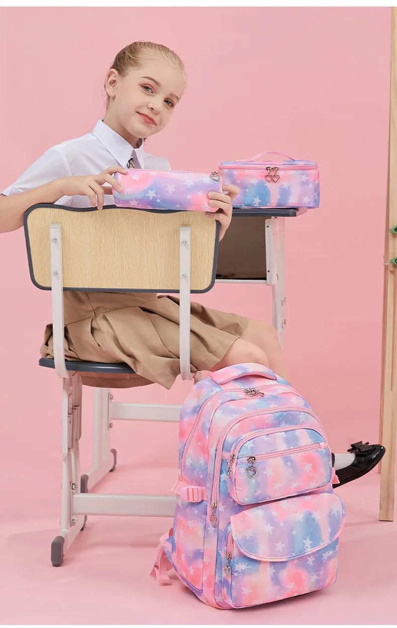 2023 3PCS Gradient-Star Print School Bag Backpack and Lunch Bag Set for Teens Girls Boys Bansusu Bookbag Travel Rucksack