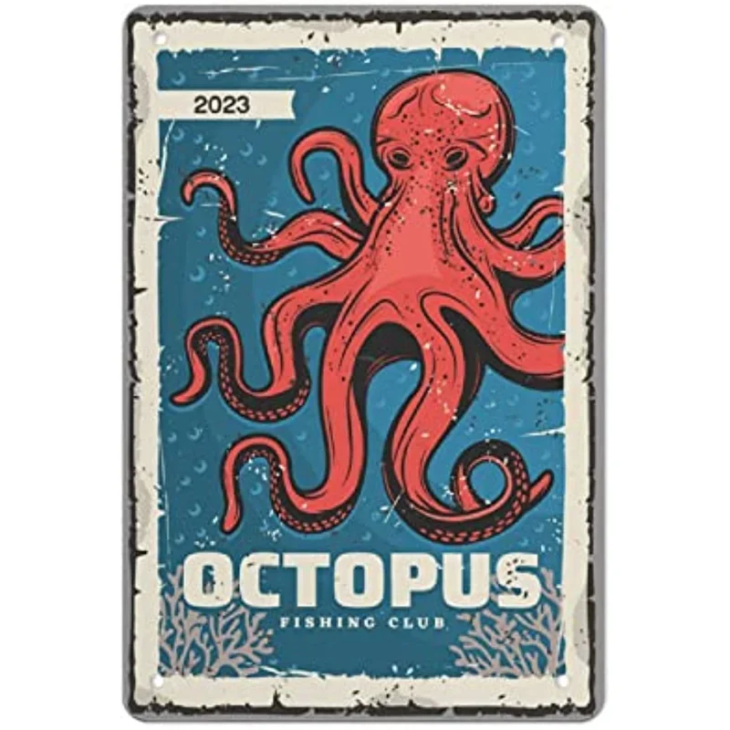 

Vintage Octopus Metal Poster Sign Metal Poster Decorative Painting Hanging on Wall Vintage Metallic Tin Sign Poster