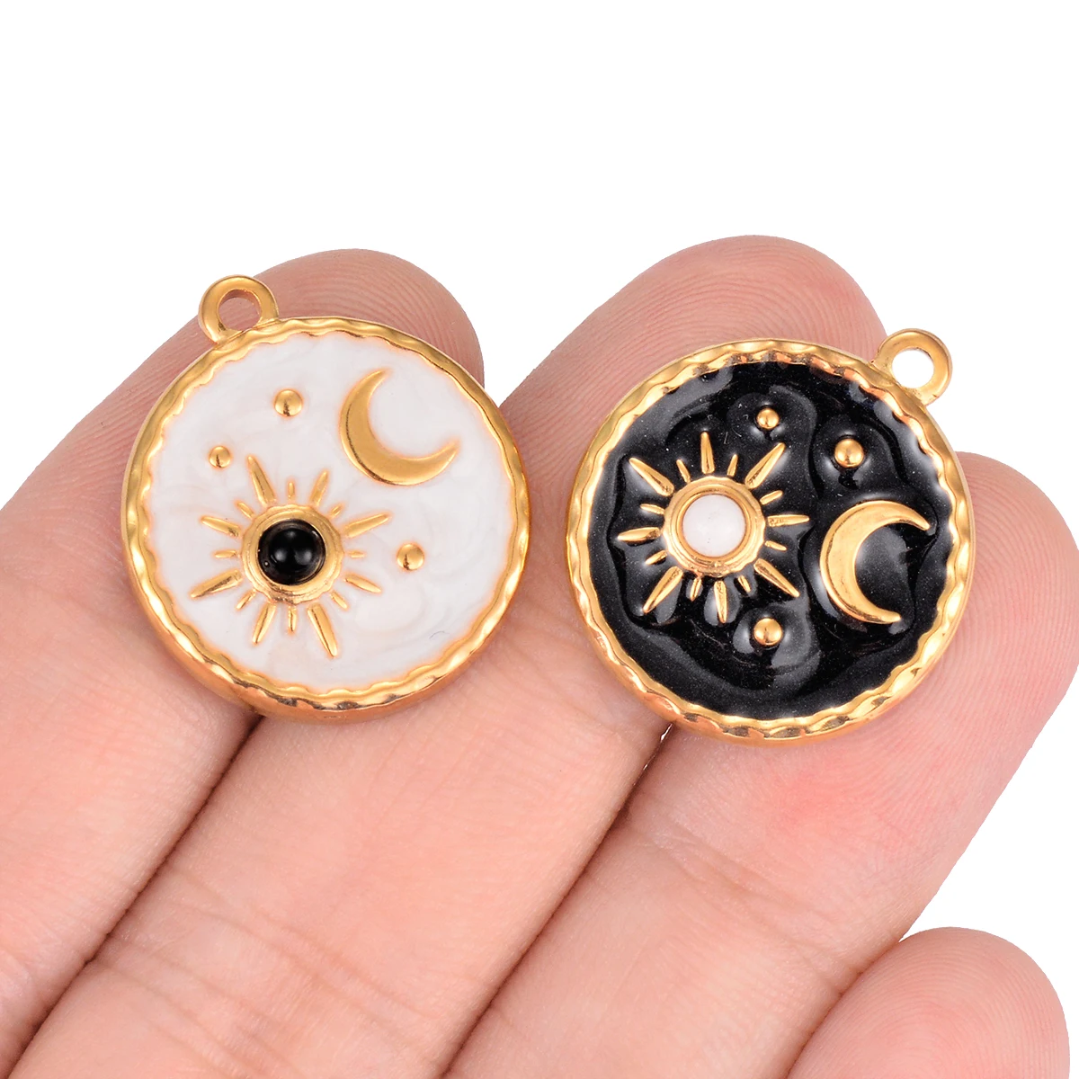 2Pcs/lot Stainless Steel Moon Sun Round Pendant Charms Gold Plated for DIY Bracelets Bangle Necklaces Jewelry Making Accessories