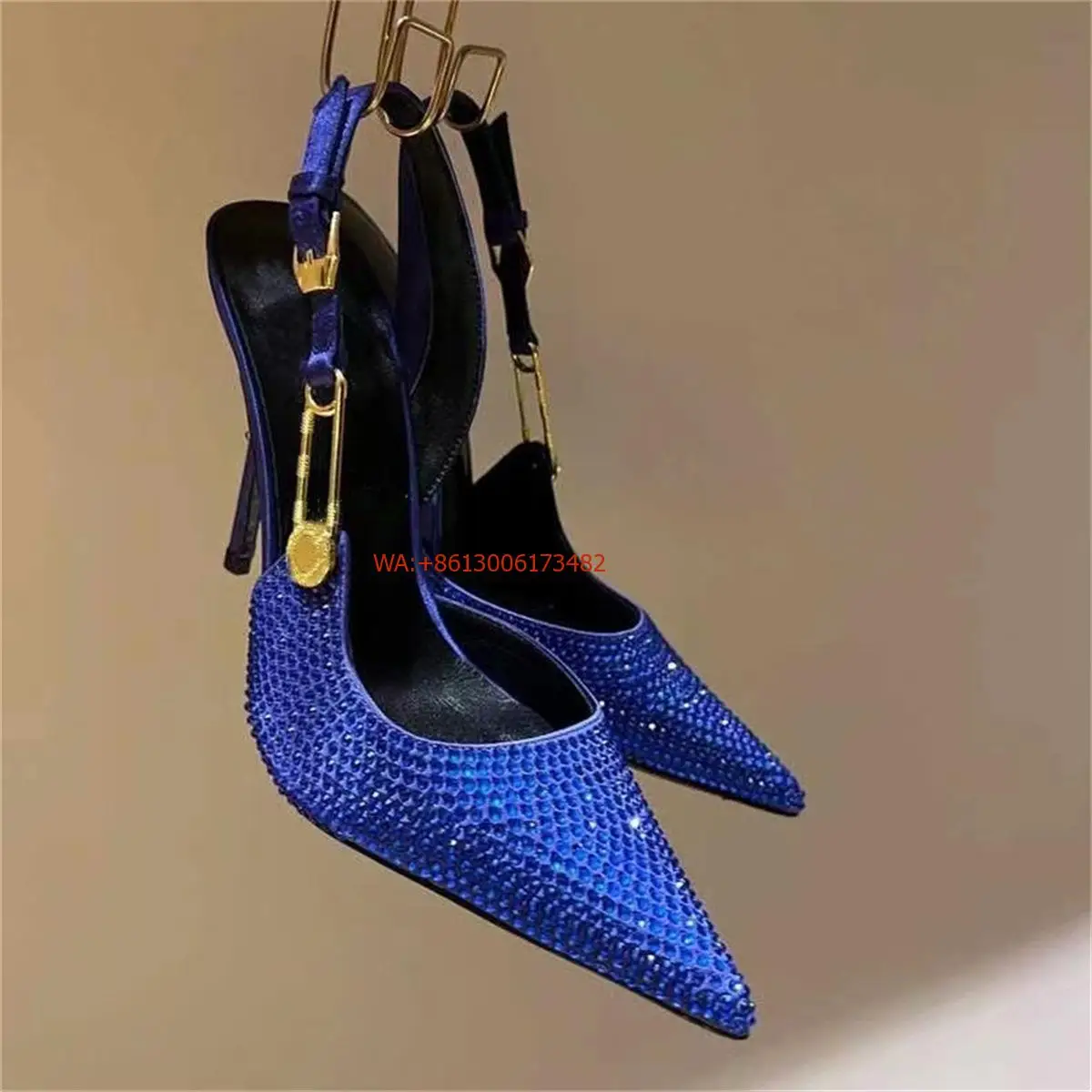 

New Women Diamond Hot Rolled Pointed Toe Metal Buckle High Heel Slingback Shoes Design Lady High Heel Candy Color Crystal Shoes
