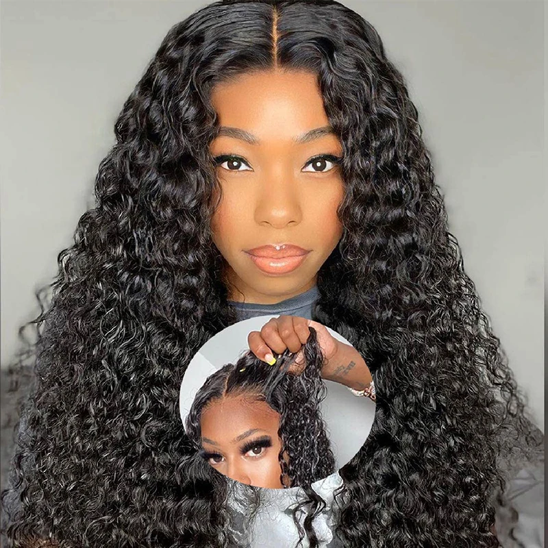 

Glueless Wear And Go Prelucked Human Deep Wave Hair Wig 5x5 Closure HD Transparent Upgrade Pre cut Ready Wear And Go Lace 180%