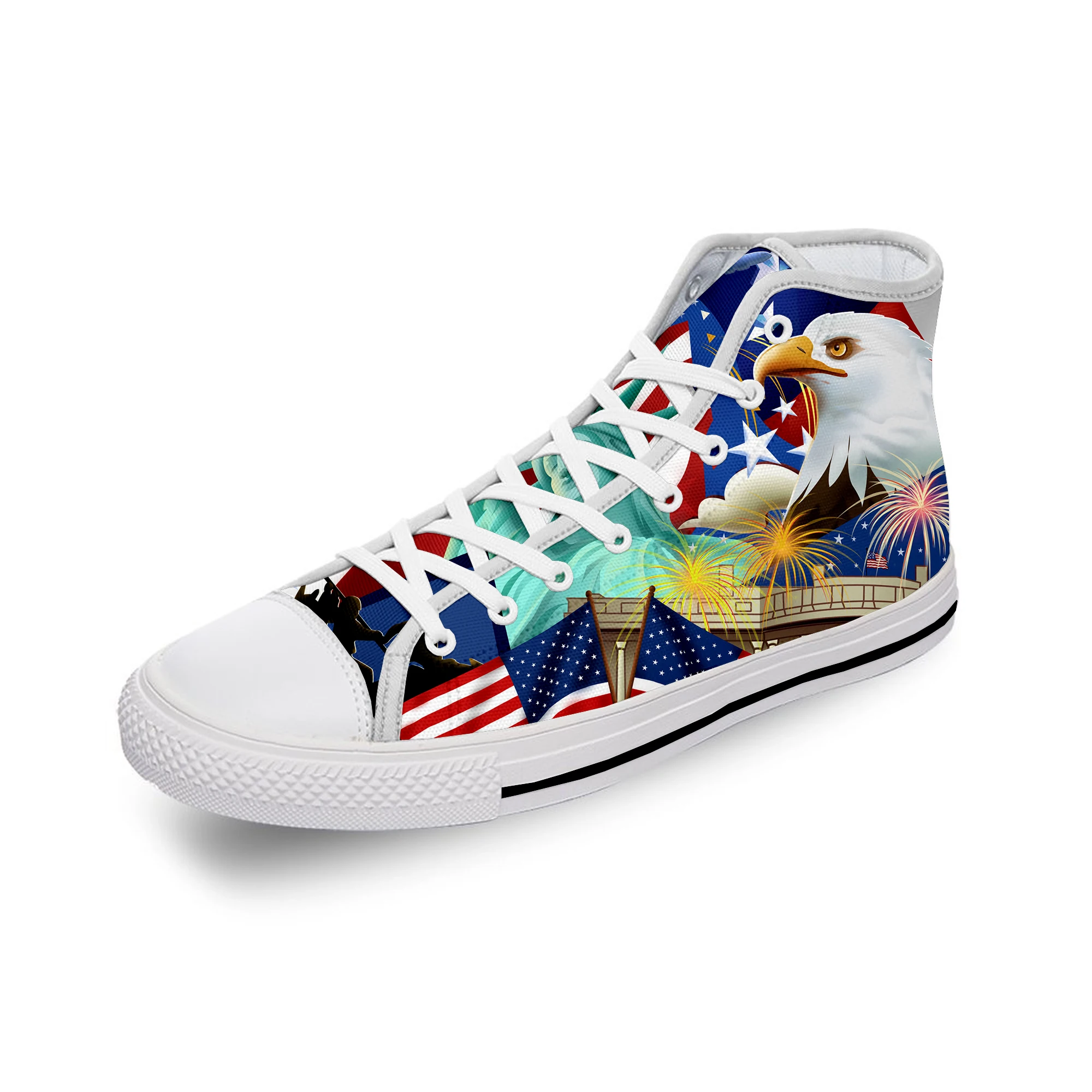 

USA American Flag Eagle Hot Cool White Cloth Fashion 3D Print High Top Canvas Shoes Men Women Lightweight Breathable Sneakers