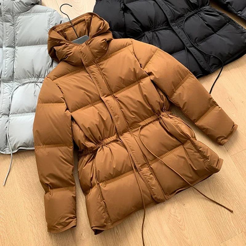 

Fashion 2023 New Autumn Winter Women Thick Warm 90%White Duck Down Coat Female Hooded Snow Puffer Jacket Zipper Pocket Outwear