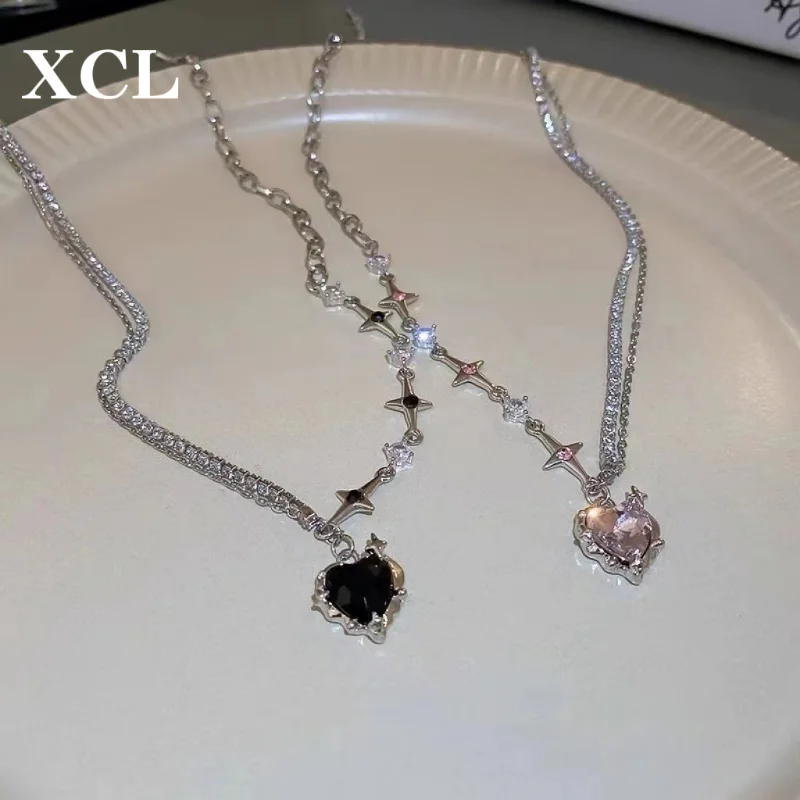 

Fashion Pink Crystal Heart Pendant Necklace Women's Accessories Valentine's Wednesday Party Light Luxury Mother's Day Jewelry