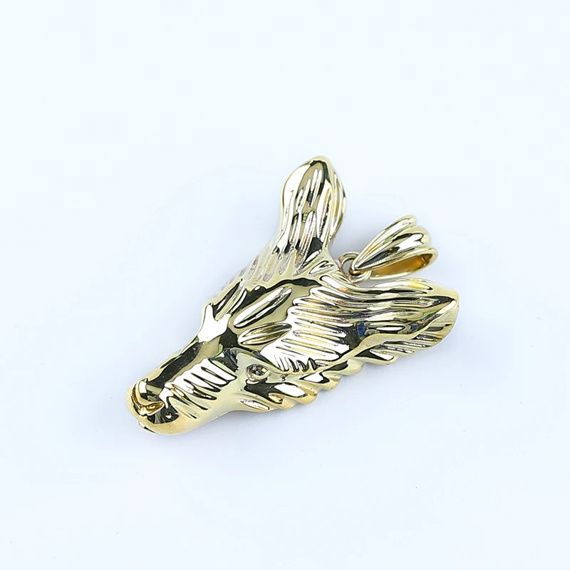 2023 Handmade Jewelry  Carved Animal Copper Wolf Head Necklace Accessories Pendant Bead For Men Gift 32x22x10mm 7.6g