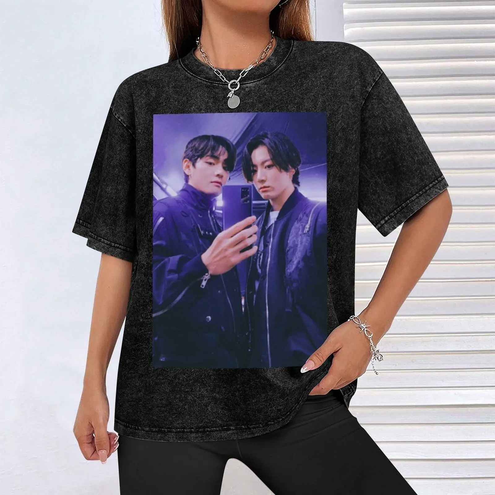 Мужская Винтажная Футболка VKook's selca с изображением новогодних трансляций