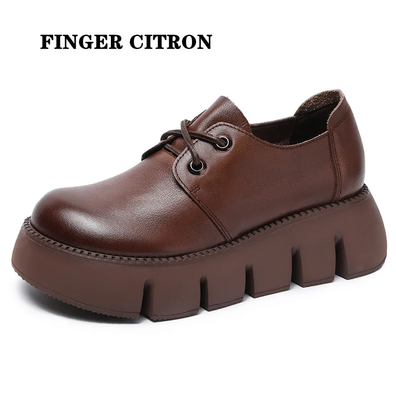 

Finger Citron Women Loafer Shoes Genuine Cow Leather For Spring And Autumn Retro Style Eva Outsole By Handmade Size 35-40