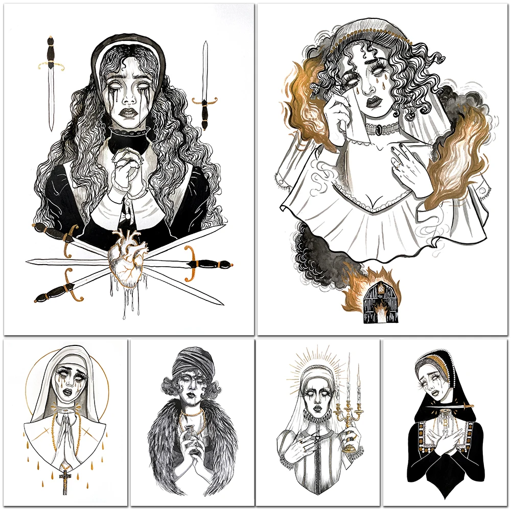 

Devout Female Believer Wall Art Canvas Painting Pagan Dread Witch Black And Whit Art Poster And Prints Home Decoration Unframed