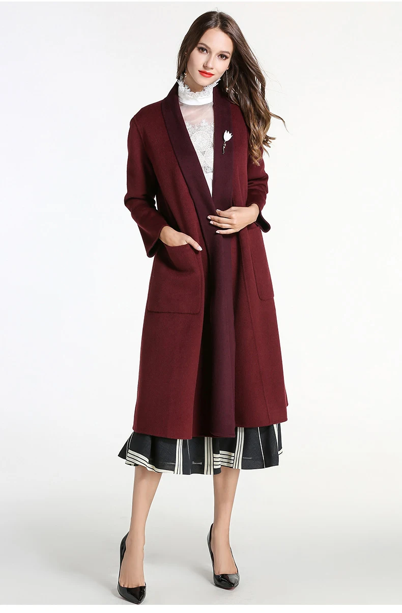 

Gowani Winter Women's Elegant and Dignified Coat Loose V-Neck Woolen Coat Long